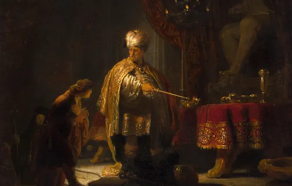 Picture picture, mythology, Rembrandt van Rijn, Daniel and King Cyrus of the Idol of Baal