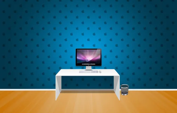 Picture computer, table, wall, room apple