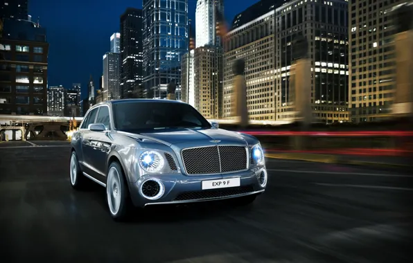 Picture the city, photo, blue, Bentley, car, 2012, front, EXP 9 F, luxury