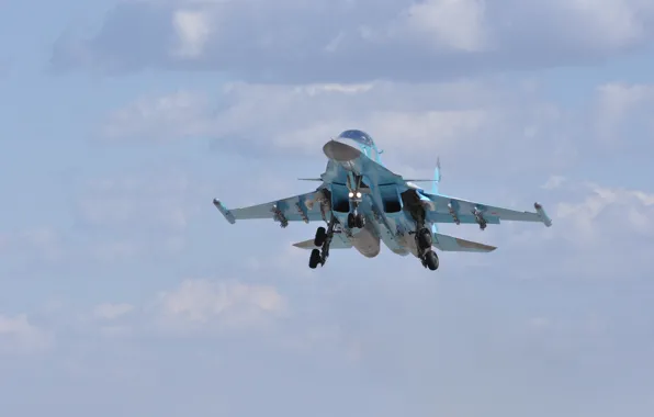 Picture clouds, bomber, landing, chassis, frontline, Fullback, Su 34