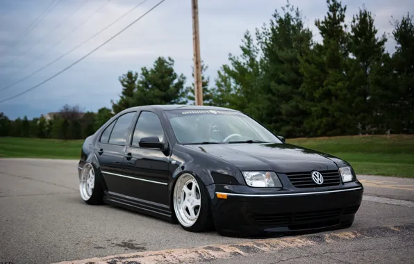Picture volkswagen, wheels, black, tuning, front, gti, face, germany, low, r32, stance, jetta, bora, vr6