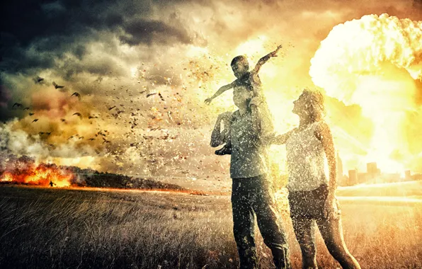 Picture people, war, Field, family, a nuclear explosion, pustosh