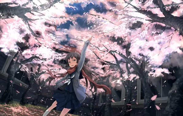 Picture girl, schoolgirl, cherry blossoms