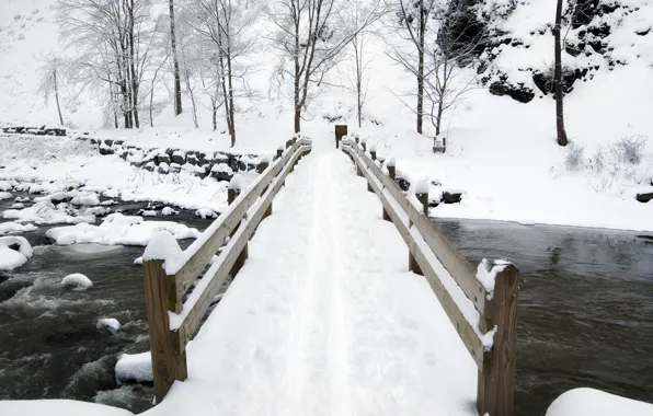 Picture winter, bridge, river