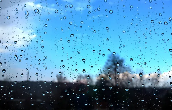 Picture the sky, glass, drops, macro, rain