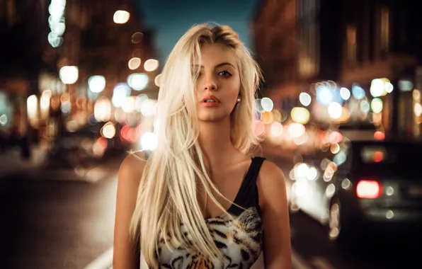 Picture girl, night, the city, the evening, blonde, bokeh