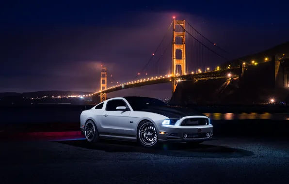 Picture Mustang, Ford, Muscle, Car, Front, Bridge, White, River, Collection, Aristo, Top, Nigth