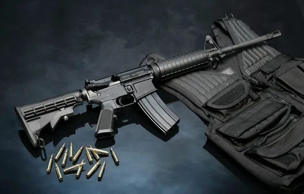 Picture weapons, bullets, cartridges, rifle, armor, the vest, rifle, ar-15