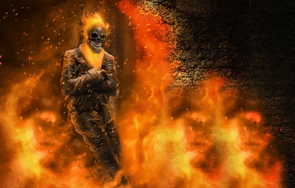 Picture fiction, fire, skeleton, Ghost rider, ghost rider