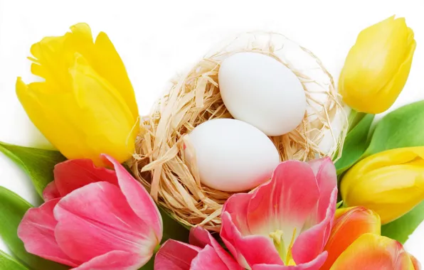 Picture flowers, holiday, eggs, Easter, tulips