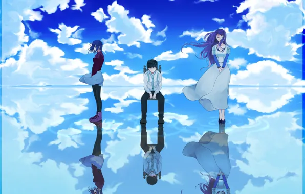 Picture the sky, water, clouds, reflection, girls, anime, art, guy, Tokyo ghoul, kirishima bring, tokyo ghoul, …