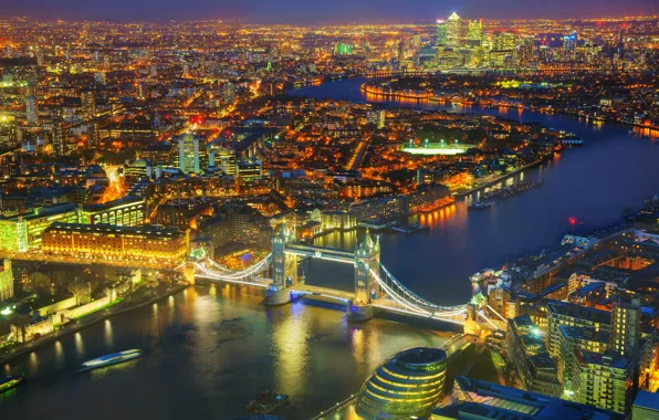 Picture night, bridge, lights, river, London, panorama, UK, Thames, Tower Bridge