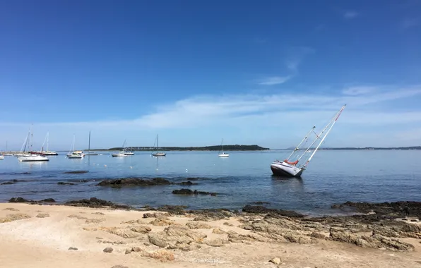 Picture beach, sky, water, sand, shore, ship, ships, Uruguay, bank, Port of Punta del Este, Punta …