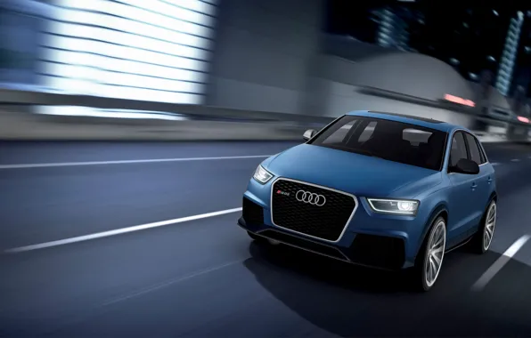 Picture road, the city, Audi, Blue, Machine, The concept, The front