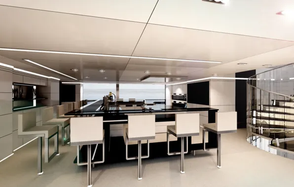 Picture design, style, interior, yacht, kitchen, bar, Suite, show cooking, 62m H2 Motor Yacht
