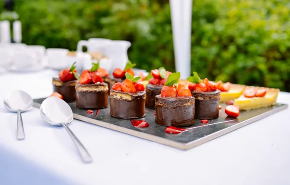 Picture chocolate, strawberry, cake, mint, dessert