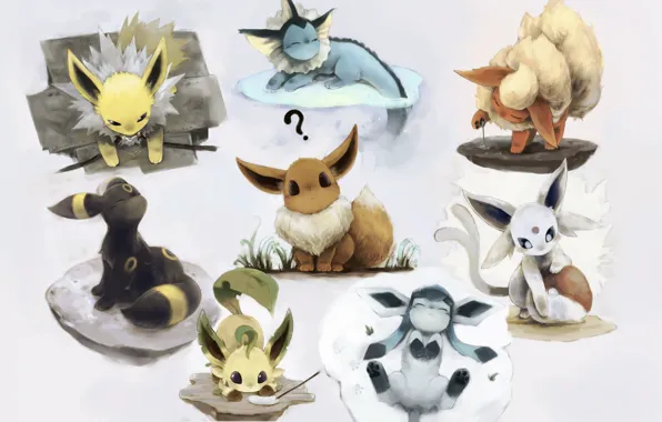 Picture art, white background, cuties, pokemon, pokemon