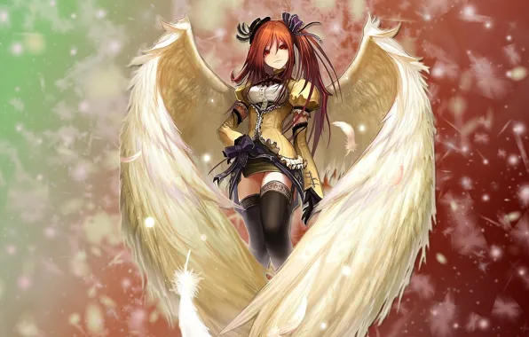 Picture lights, Girl, wings, angel, feathers, red
