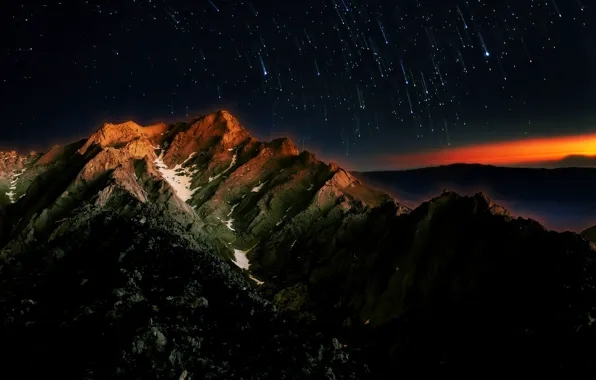 Picture the sky, stars, mountains, night, Starfall