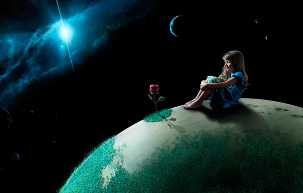 Picture space, rose, planet, girl, child