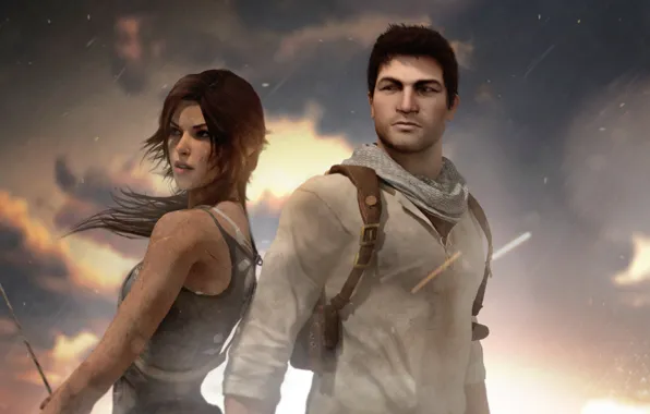 Picture Tomb Raider, crossover, Lara Croft, Nathan Drake, Uncharted
