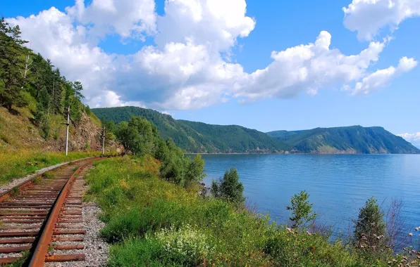 Picture Baikal, trans siberian railway, scenery railroad, BAM