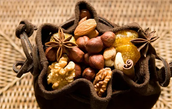 Picture macro, food, nuts, nuts, almonds, pouch