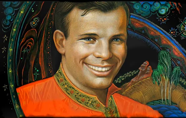 Picture smile, astronaut, hero, legend, pilot, Yuri Gagarin