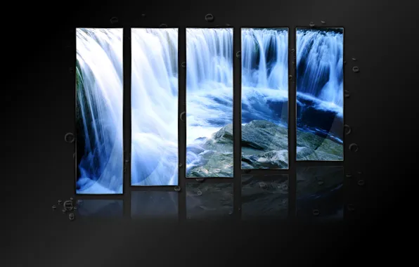 Picture water, reflection, collage, Shine, drop, waterfall, crystal waterfall