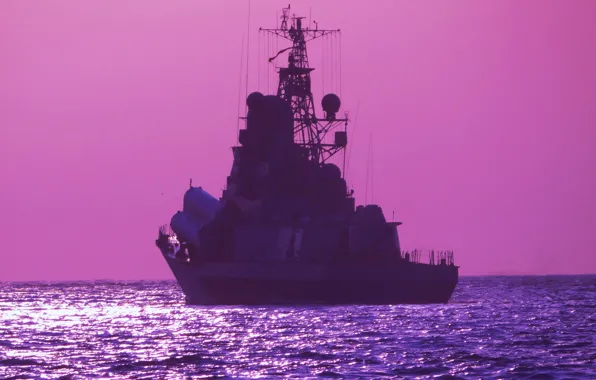 Picture sunset, ship, rocket, small, The black sea, MRK, &quot;Mirage&quot;
