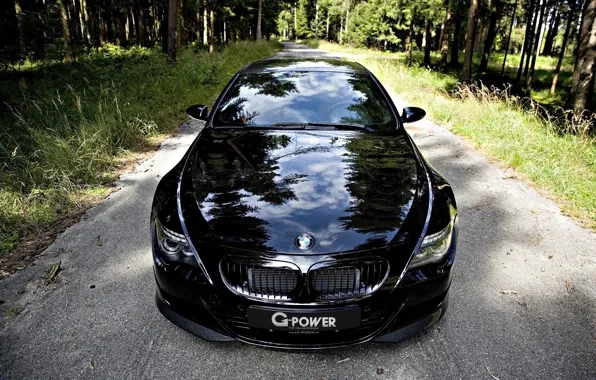 Picture road, forest, black, bmw, weed, g-power