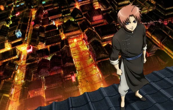Picture roof, the city, Anime, look., Gintama, Kamui Yato