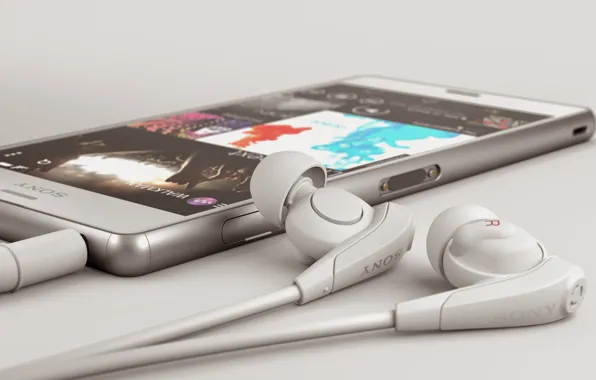 Picture Sony, White, Headphones, 2014, Xperia, Smartphone