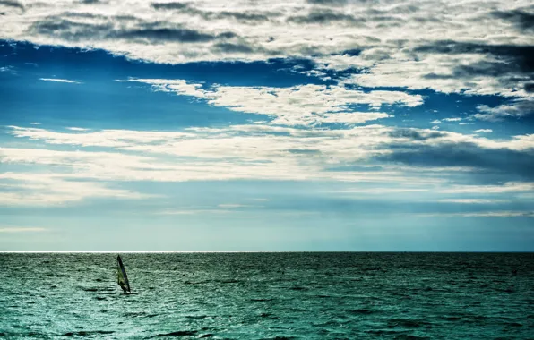 Picture sea, the sky, clouds, the wind, horizon, Windsurfing, extreme sports