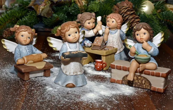 Picture children, toys, new year, Christmas, angels, cookies, the plot, kitchen, needles, bumps, figures, angels, cooking