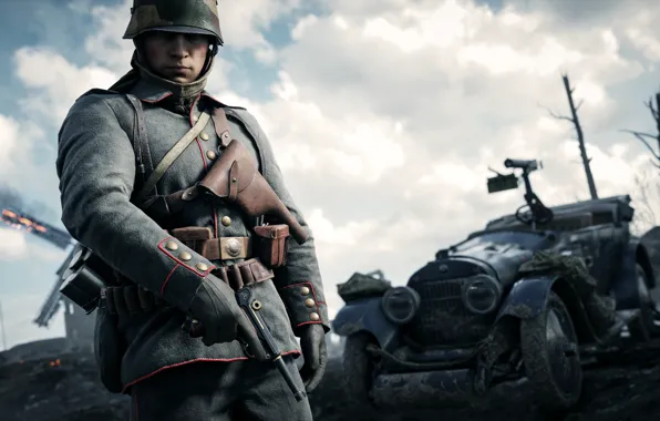 Picture gun, soldiers, form, car, Electronic Arts, Battlefield 1