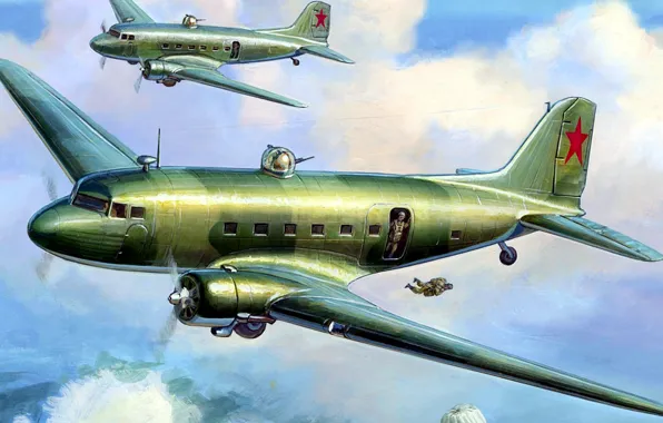 Picture figure, art, THE SOVIET AIR FORCE, Soviet military transport aircraft, Li-2