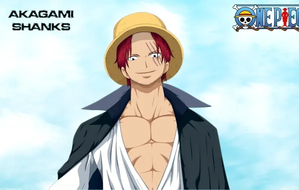 Picture sake, game, One Piece, sky, red hair, pirate, hat, smile, anime, man, redhead, captain, asian, …