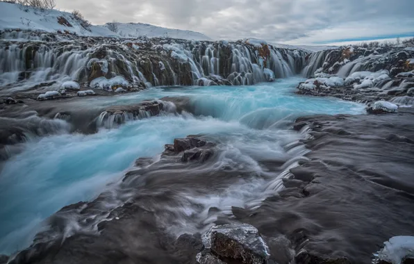 Picture clouds, landscape, nature, stones, rocks, waterfall, stream, Iceland, Iceland