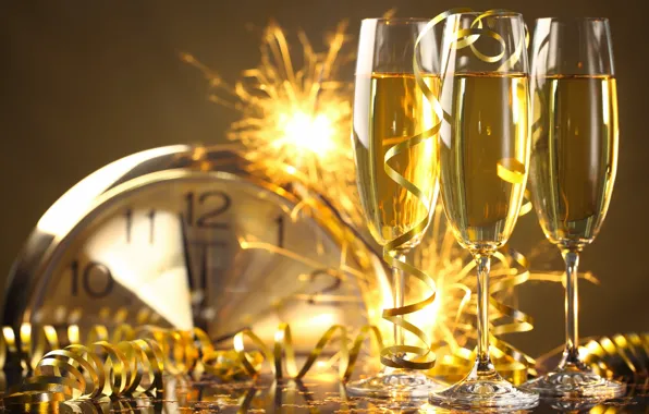 Picture New Year, glasses, golden, champagne, serpentine, New Year, celebration, holiday, Happy, champagne