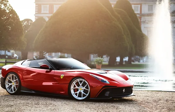Picture Ferrari, Red, Front, Supercar, F12, Fountain, TRS