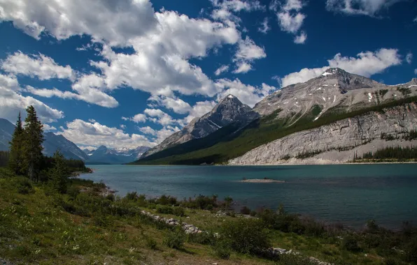 Picture the sky, clouds, mountains, nature, river, Canada