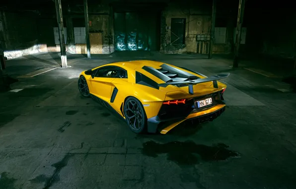 Picture yellow, Lamborghini, supercar, car, back, Aventador, Lamborghini, Novitec, Torado, LP 750-4, Superveloce