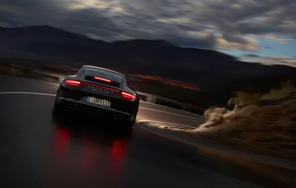 Picture night, reflection, lights, speed, Porsche Carrera 4