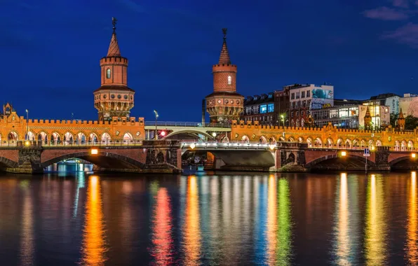 Picture road, bridge, the city, lights, river, Germany, lighting, backlight, capital, Germany, Berlin, Berlin, The upper …