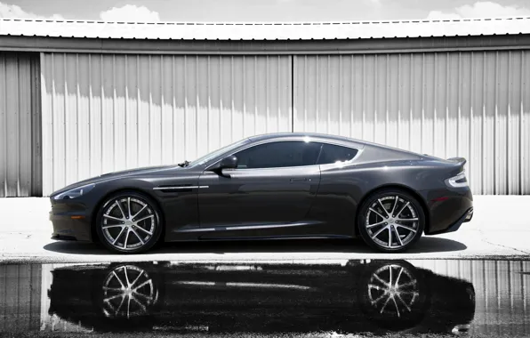 Picture reflection, grey, Aston Martin, shadow, DBS, puddle, profile, Aston Martin, grey, DBS
