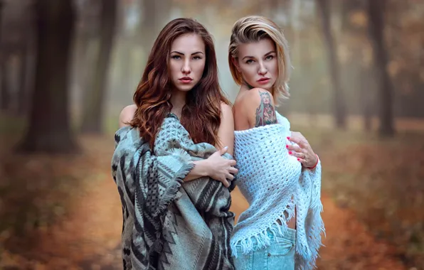 Picture autumn, two girls, Sisters, Katie Sendza