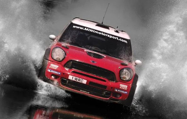 Picture Water, Red, Sport, grille, Machine, Race, The hood, Squirt, Lights, Mini Cooper, Car, WRC, Rally, …