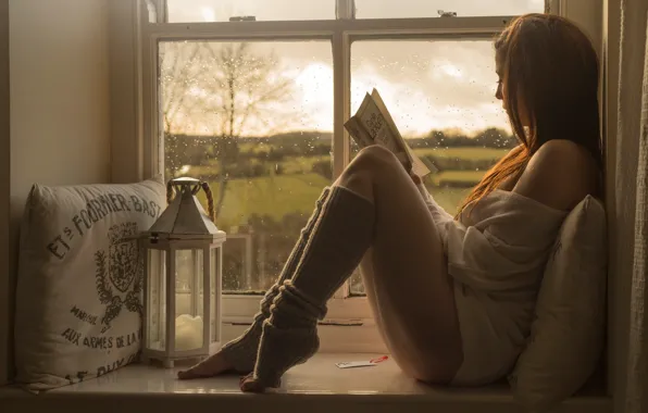 Picture girl, window, book, Relax, reading