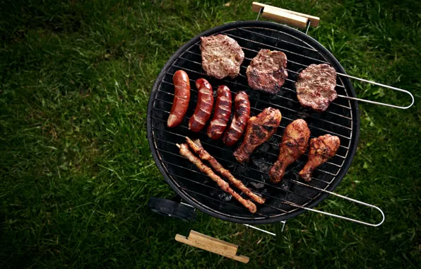 Picture grass, sausage, chicken, meat, BBQ, steak, grill